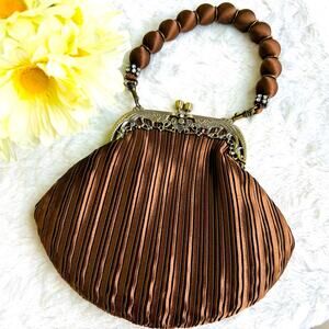 Silk Satin Evening Handbag Retro Vintage with Pearl like Handle
